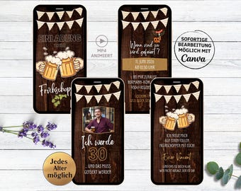 Morning pint birthday party invitation digital | Whatsapp invitation card dark wood | Wiesn beer party O’zapft is! Oktoberfest with photo