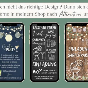 Digitale Gartenparty Geburtstags Einladung Lampions personalisierbare WhatsApp eCard Grillparty Einladung grün Blätter Cocktails Bild 10