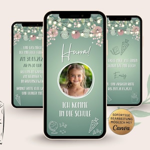 Digital invitation for the first day of school with green flowers | WhatsApp e-card for starting school | Schoolchild 2026 | First day of school | First day of school celebration in the garden