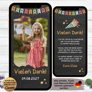 eCard Danksagung für Einschulung | 1. Schultag | Schuleinführung | Danke Einschulungsfeier | digitale Danksagungskarte für WhatsApp | Danke