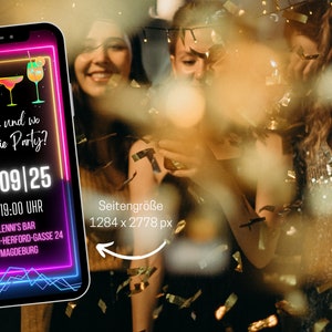 eCARD neon Geburtstags Party Einladung für 18. 20. 30. 40. 50. Geburtstag, digitale animierte WhatsApp Einladungen mit Foto und Countdown Bild 4