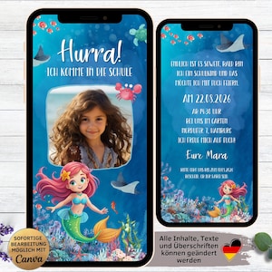 Invitation à l’école sirène numérique | e-carte animée pour WhatsApp sous l'eau | écolier | Retour à l'école | Rentrée scolaire avec photo