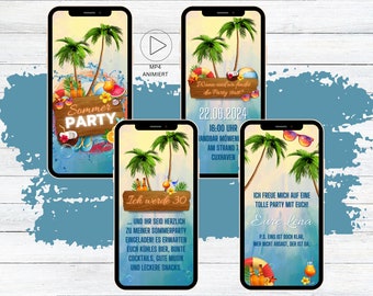 eCARD Sommer Geburtstags Party Einladung für 30. 40. 50. 60. 70. Geburtstag | animierte digitale Sommerparty WhatsApp Einladung