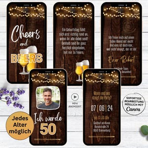 eCARD birthday party invitation rustic wood for 18th, 20th, 30th, 40th, 50th, 60th birthday | digital WhatsApp birthday invitation beer with photo