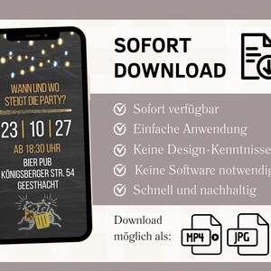 Digital Beer Party Invitation | Funny WhatsApp Birthday Invitation | Youth is over, but the beer's still there | Men's 30th, 40th, 50th Birthday image 5