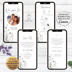 Wildblumen Hochzeitseinladung minimalistisch digital | Wiesenblumen Einladung Hochzeit Video für Whatsapp | animierte Save the Date mit Foto