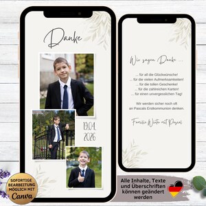 Digitale Danksagung Blätter für Kommunion | Konfirmation | Firmung | Hochzeit | Taufe | eCard Danksagungskarte für WhatsApp | Vielen Dank