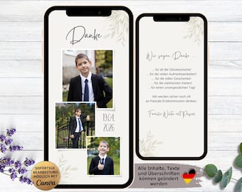 Hojas de agradecimiento digitales para comunión | Confirmación | Confirmación | Boda | Bautismo | Tarjeta de agradecimiento electrónica para WhatsApp | Gracias