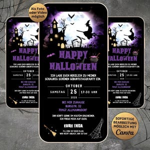 e-kort Halloween-festinbjudan | Digital WhatsApp Halloween-inbjudan | Animerad födelsedagsinbjudan till Halloweenfest | Glad Halloween