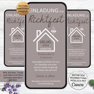 Einladung zum Richtfest Haus Richtkrone Richtkranz | digitale eCard zum Versenden per WhatsApp | animierte Richtfesteinladung | Hebefest