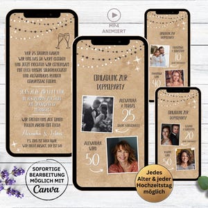 Invitation double fête anniversaire de mariage & anniversaire papier kraft | Carte d’invitation à double célébration Whatsapp| 10ème 15ème 20ème 25ème 30ème 40ème 50ème anniversaire de mariage