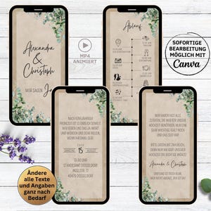 Video di invito a nozze eCard per carta kraft eucalipto Whatsapp | Foglie floreali verdi di invito salva la data digitale personalizzabile
