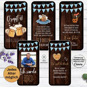 Digitale Oktoberfest verjaardagsfeestje uitnodiging donker hout | Hüttengaudi uitnodigingskaart Whatsapp | Oktoberfest Bierfeest O’zapft is! met foto