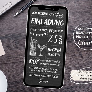 Digitale eCard Geburtstagseinladung Motiv Cocktails schwarz weiß zum Versenden per Whatsapp Bild 2