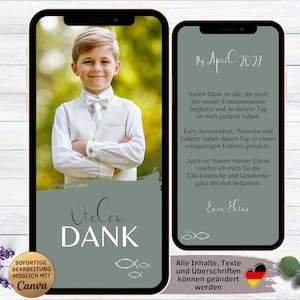 Digitale Danksagung grün Fische für Kommunion | Konfirmation | Firmung | Erstkommunion | Taufe | WhatsApp eCard Danksagungskarte | Danke