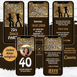 eCard 70er Jahre Disco Saturday Night Fever | Retro Geburtstags Mottoparty Einladung | digitale Geburtstagseinladung 1970er Retro Feier