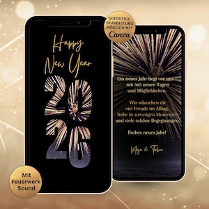 eCARD Auguri di Capodanno Felice Anno Nuovo 2026 | Auguri di Capodanno digitali su WhatsApp | Auguri di Capodanno con fuochi d'artificio e suoni