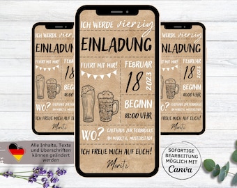 Digital eCard birthday invitation motif beer kraft paper | Invitation to birthday man | Invitation card to send via WhatsApp woman