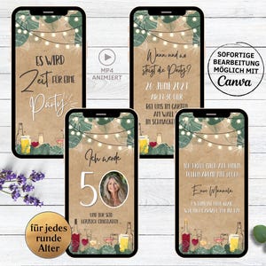 eCARD Invitación a fiesta de cumpleaños Cócteles Vino espumoso Cerveza Vino para 30, 40, 50 años | Invitación de cumpleaños digital de WhatsApp con foto y número para mujer y hombre