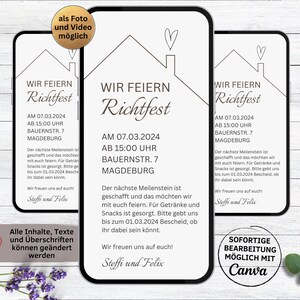 Uitnodiging voor de topceremonie voor het dak, het hart, de schoorsteen digitale eCard voor WhatsApp-uitnodiging voor topping-ceremonie | Liftproof | Helperfestival | Dakbouw helper partij