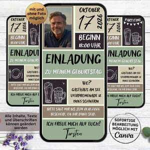 Digitale Geburtstagseinladung Bier | grün braun beige Whatsapp Einladung zum Geburtstag | eCard Einladungskarte Geburtstagsparty Mann