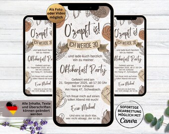 Oktoberfest Geburtstagsparty Einladung Papier zum Versenden per Whatsapp | Wiesn Bier Party O’zapft is! | Oktoberfestparty | Wiesn Fete