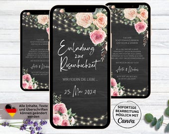 eCard digitale Einladung Rosenhochzeit Tafel für WhatsApp | personalisierbare Hochzeitstag Einladung Rosen Hochzeit | 10. Hochzeitstag