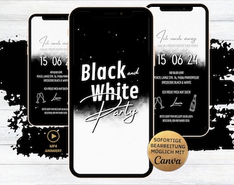 Black and White Birthday Theme Party Invitation | Invitation card for 18th, 20th, 30th, 40th, 50th, 60th birthdays | digital birthday invitation