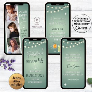 eCARD Geburtstags Party Einladung Fotostreifen grün Cocktails für 20. 30. 40. 50. 60. | animierte WhatsApp Geburtstagseinladung Frau Mann