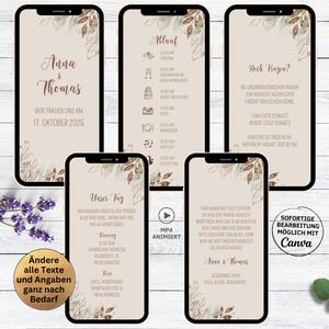 invitation de mariage numérique boho laisse | eCard Mariage d'automne pour Whatsapp | invitation numérique animée à réserver la date avec calendrier