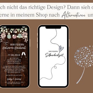 eCard digitale Einladung Hölzerne Hochzeit rustikal für WhatsApp, personalisierbare elektronische Hochzeitstag Einladung Holz Licht mit Foto Bild 10