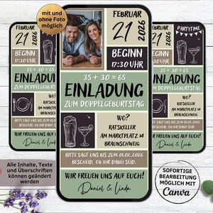 Digitale Doppelgeburtstag Einladung Bier Cocktail | grün braun beige Whatsapp Doppelparty Einladungskarte zum Geburtstag | Mann Frau Ehepaar