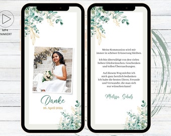 Digital Thanksgiving Eucalyptus Communion | Confirmation | youth consecration | wedding| Baptism, eCard Thank you card for WhatsApp