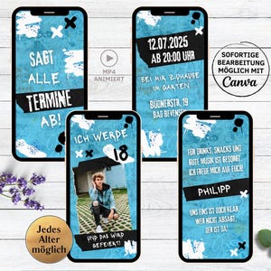 Invitation à une fête d'anniversaire Graffiti 16e 17e 18e 19e 20e anniversaire | invitation d'anniversaire WhatsApp numérique animée avec photo garçon homme