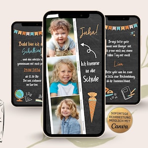 Digital invitation for the first day of school | Photo strip | WhatsApp e-card | Schoolchild 2026 | Then and now | First day of school celebration