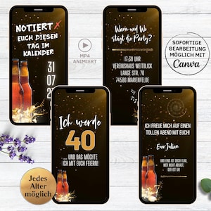 30 歳、40 歳、50 歳の誕生日パーティーの招待状ビールの eCARD |デジタル WhatsApp 誕生日招待状 男性 ビール瓶 |誕生日パーティー