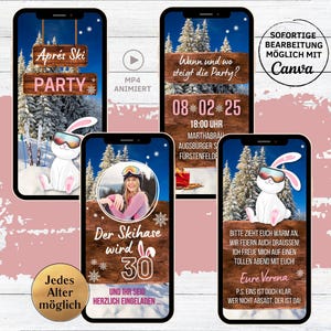 eCard Einladungen Skihase Après-Ski Party zum Geburtstag | lustige digitale WhatsApp Einladungskarte | Handyeinladung Winter Frau Mann Hase