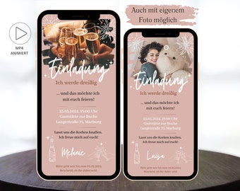 Digitale eCard Geburtstagseinladung zum Versenden per WhatsApp Prosecco Sekt Champagner