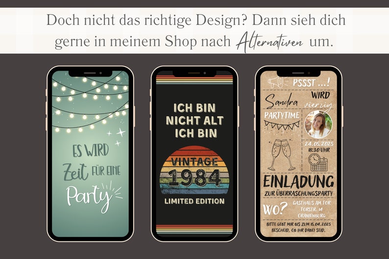 eCARD Geburtstagseinladung mit Foto Kraftpapier Geburtstags Party Einladung Sekt für 20. 30. 40. 50. 60. 70. animierte WhatsApp Einladung Bild 10