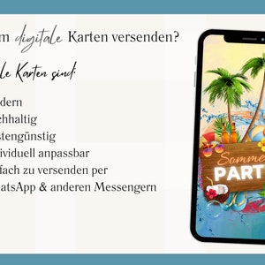 eCARD Sommer Geburtstags Party Einladung für 30. 40. 50. 60. 70. Geburtstag animierte digitale Sommerparty WhatsApp Einladung Bild 3