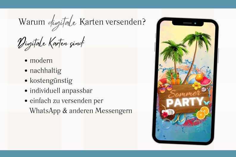 eCARD Sommer Geburtstags Party Einladung für 30. 40. 50. 60. 70. Geburtstag animierte digitale Sommerparty WhatsApp Einladung Bild 3