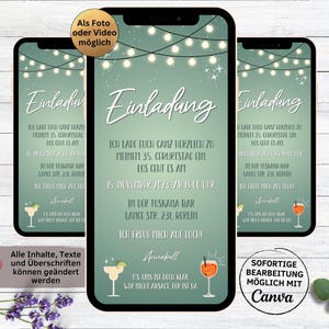 eCARD invitation à une fête d'anniversaire cocktails verts pour 18e 20e 30e 40e 50e anniversaire | invitation d'anniversaire WhatsApp animée femme homme