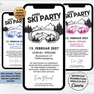Invitations eCard Fête après-ski pour anniversaire | carte d'invitation numérique WhatsApp Après-Ski | Invitation de téléphone portable ski snowboard hiver