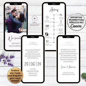 eCard digitale Hochzeitseinladung minimalistisch | Video für Whatsapp | personalisierbare animierte Save the Date Einladung weiß mit Foto