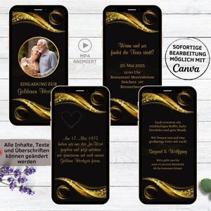 Invito digitale alle nozze d'oro oro nero per WhatsApp | Biglietto d'invito per il 50° anniversario di matrimonio eCard personalizzabile | Nozze d'oro