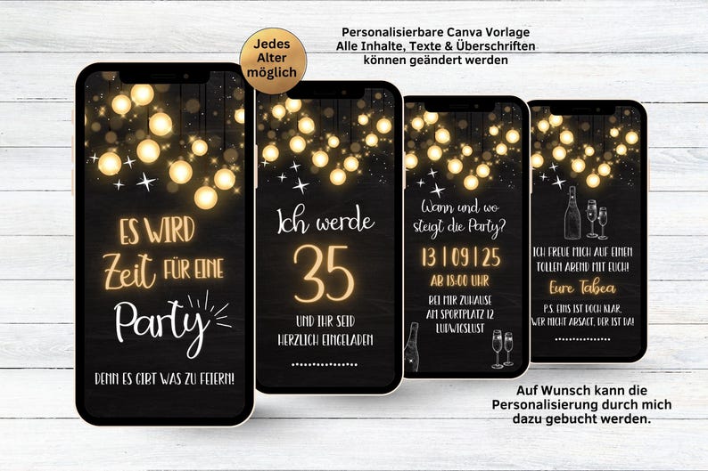 Digital invitation with fairy lights | Stylish WhatsApp birthday invitation to customize yourself | Canva template party eCard image 2