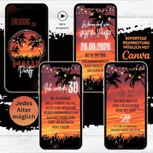 eCard Malle Party Einladung | digitale Whatsapp Sommerparty Einladungen | Malleparty Geburtstagseinladung | Ballermann Mottoparty Sommer