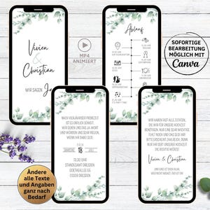 eCard Hochzeitseinladung Video für Whatsapp Eukalyptus | personalisierbare digitale Save the Date Einladung grün floral Blätter | Trauung