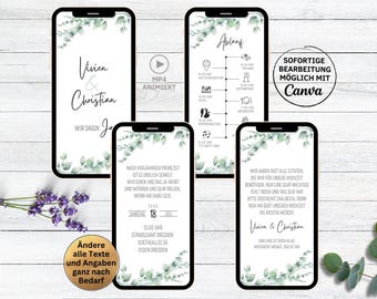 eCard wedding invitation video for Whatsapp eucalyptus | personalizable digital save the date invitation green floral leaves | wedding ceremony