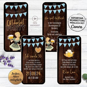 Madeira escura do convite de aniversário de Digitas Oktoberfest | Cartão de convite para festa da Oktoberfest para enviar via Whatsapp Beer Party O’zapft é!
